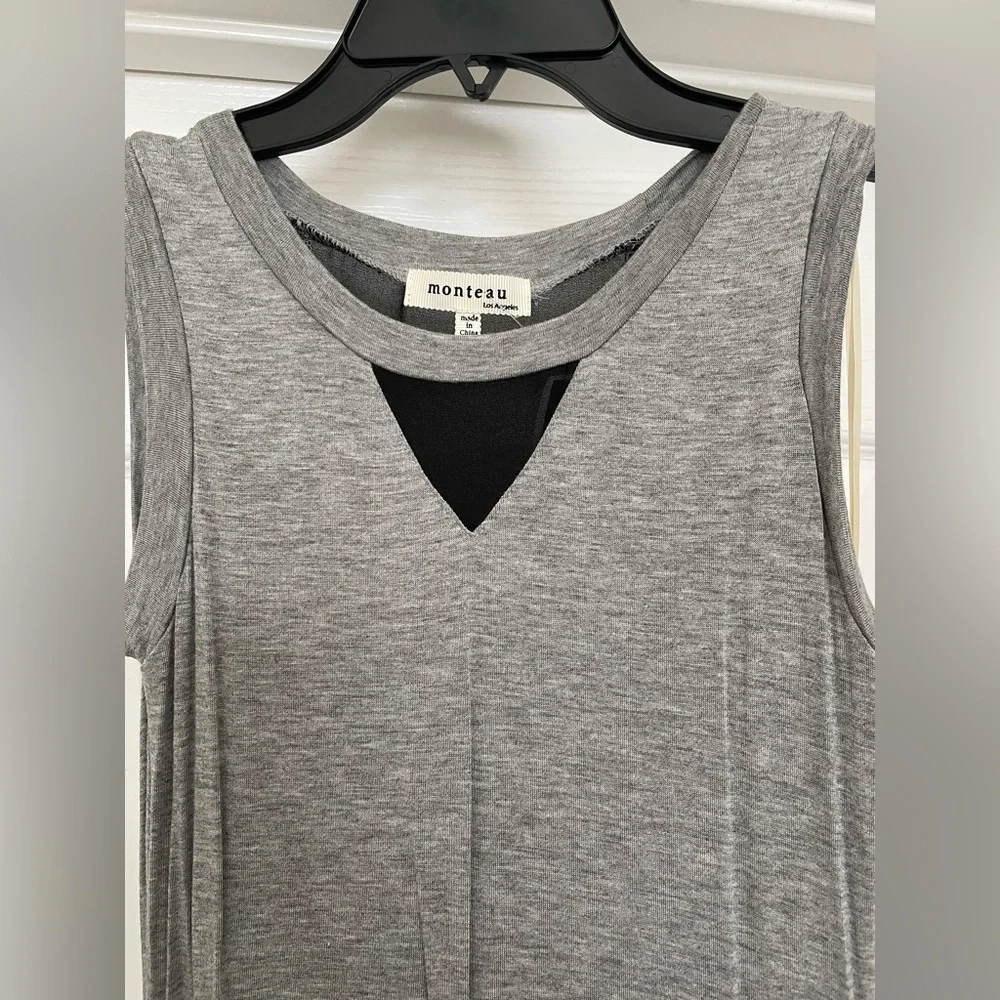 Monteau LA midi grey dress with black mesh inserts size Small NWT 🎉Host Pick x2🎉 - Picture 2 of 9